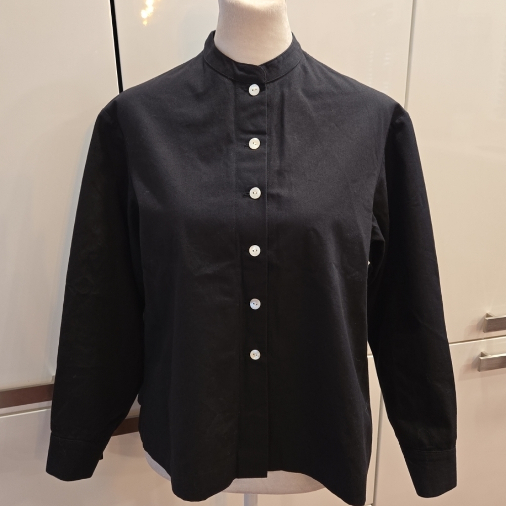 Nikki Chasin Cotton Oversized Cropped Long Sleeve Button Down Shirt Black XS